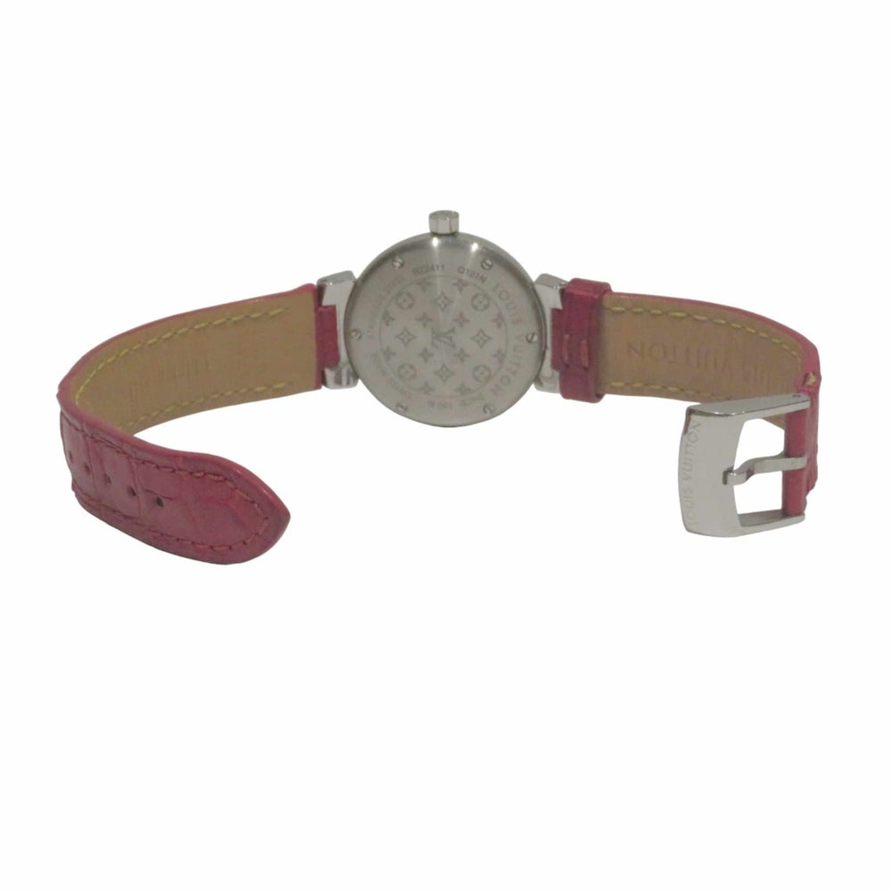 Louis Vuitton Tambour TRUNKS & BAGS wristwatch, total weight 34.8g, stainless steel, genuine leather strap, quartz movement, red dial, Q121N — Good