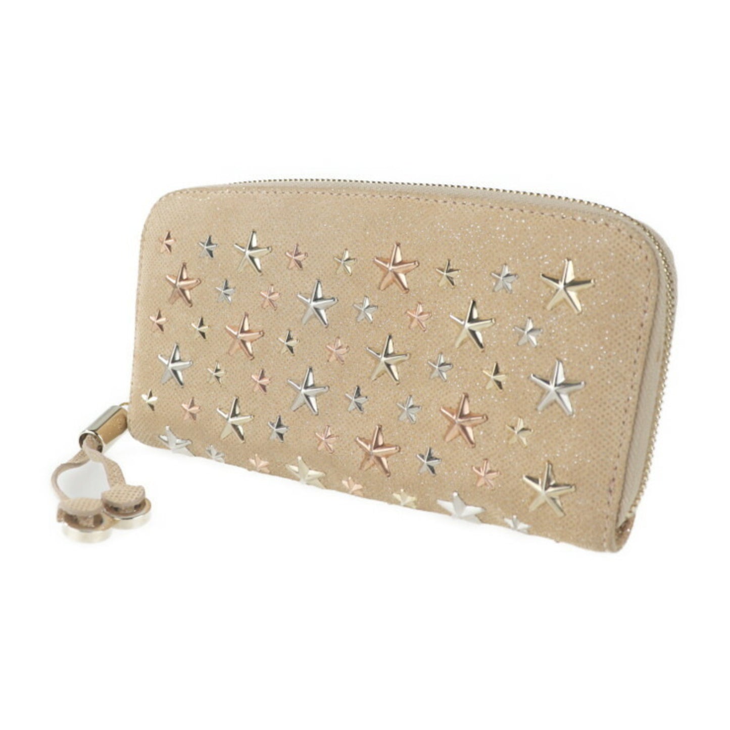JIMMY CHOO Jimmy Choo FILIPA Philippa round fastener long wallet MXU161 canvas NUDE ROSE GOLDMETALLIC MIX star studs