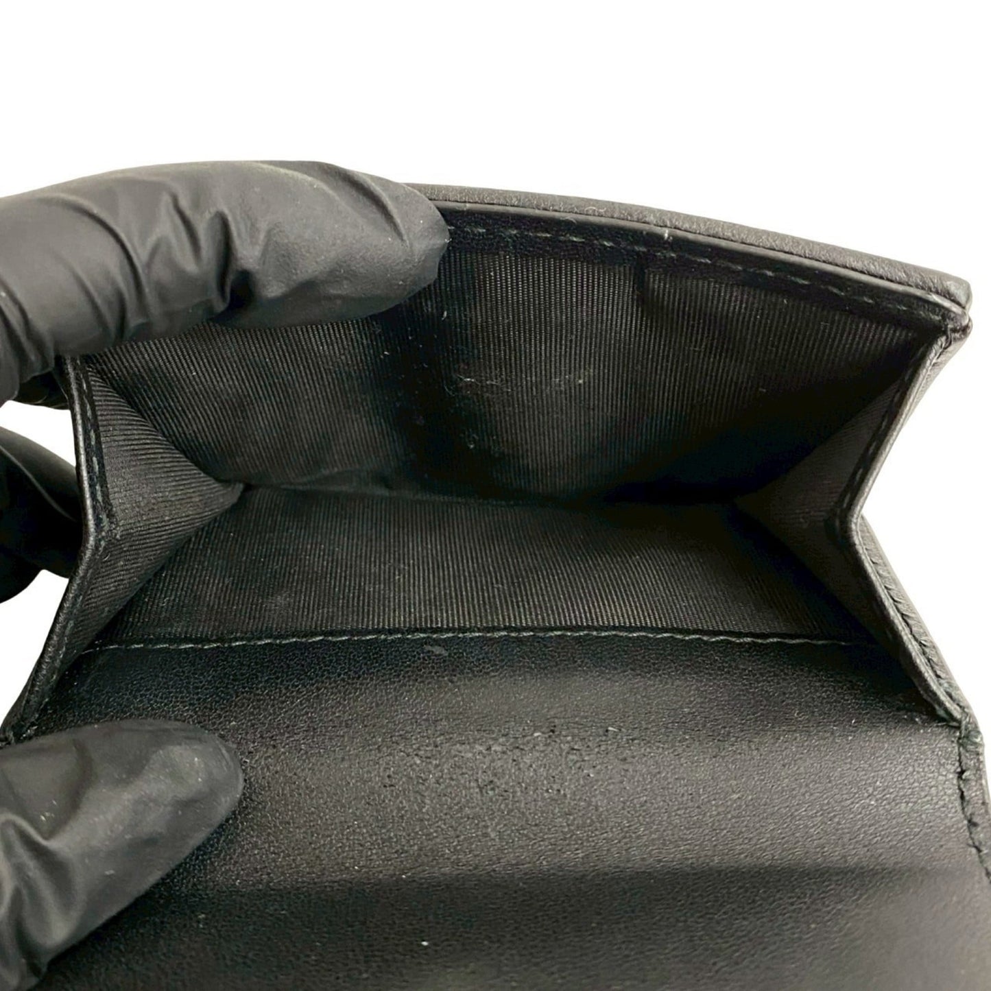 Christian Dior Lady Lotus Cannage Leather Tri-fold Wallet in Black 46865