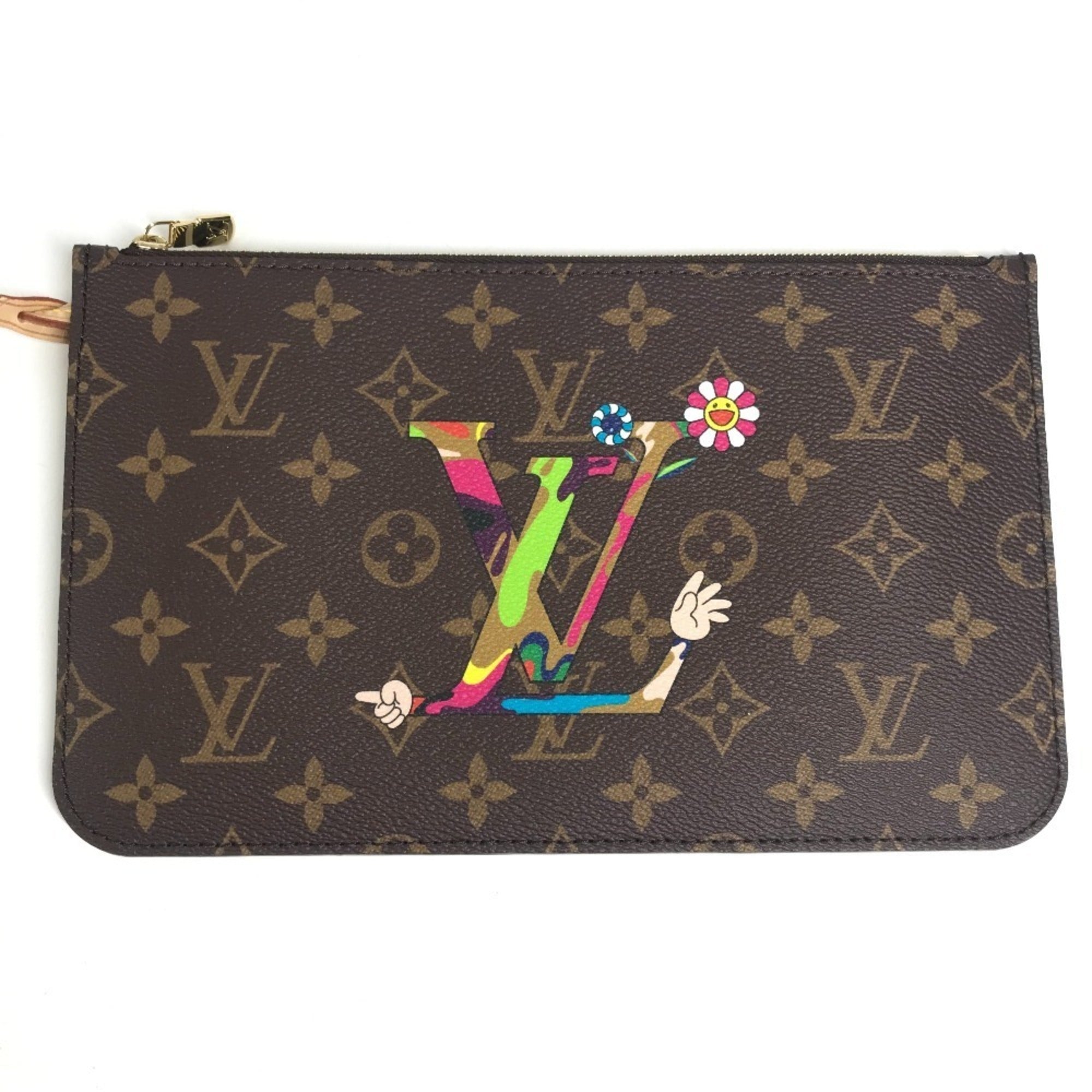 LOUIS VUITTON M13271 LV x TM Takashi Murakami Superflat Neverfull MM Bag Tote Shoulder Handbag with Pouch Monogram Canvas Men's Women's Brown — Like New