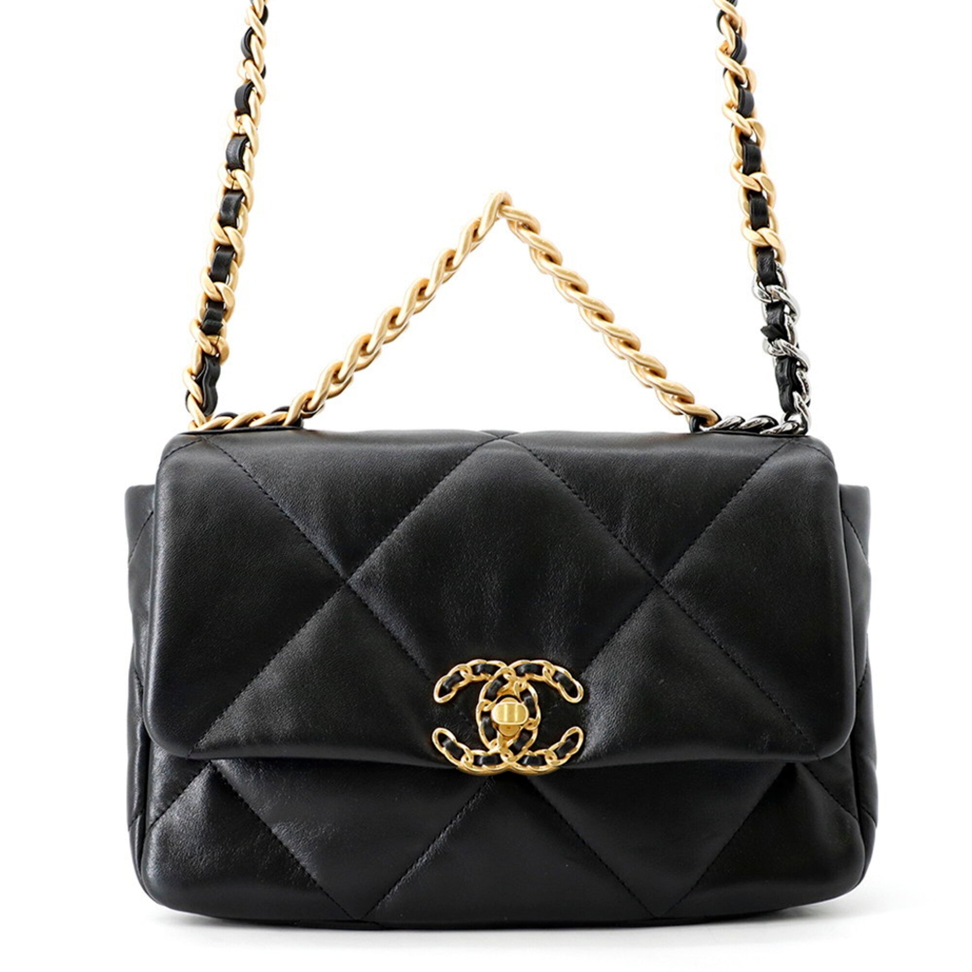 Chanel Chain Shoulder Bag CHANEL19 Matelassé Coco Mark Shiny Lambskin AS1160 CHANEL Black 19 Handbag Women's — Like New