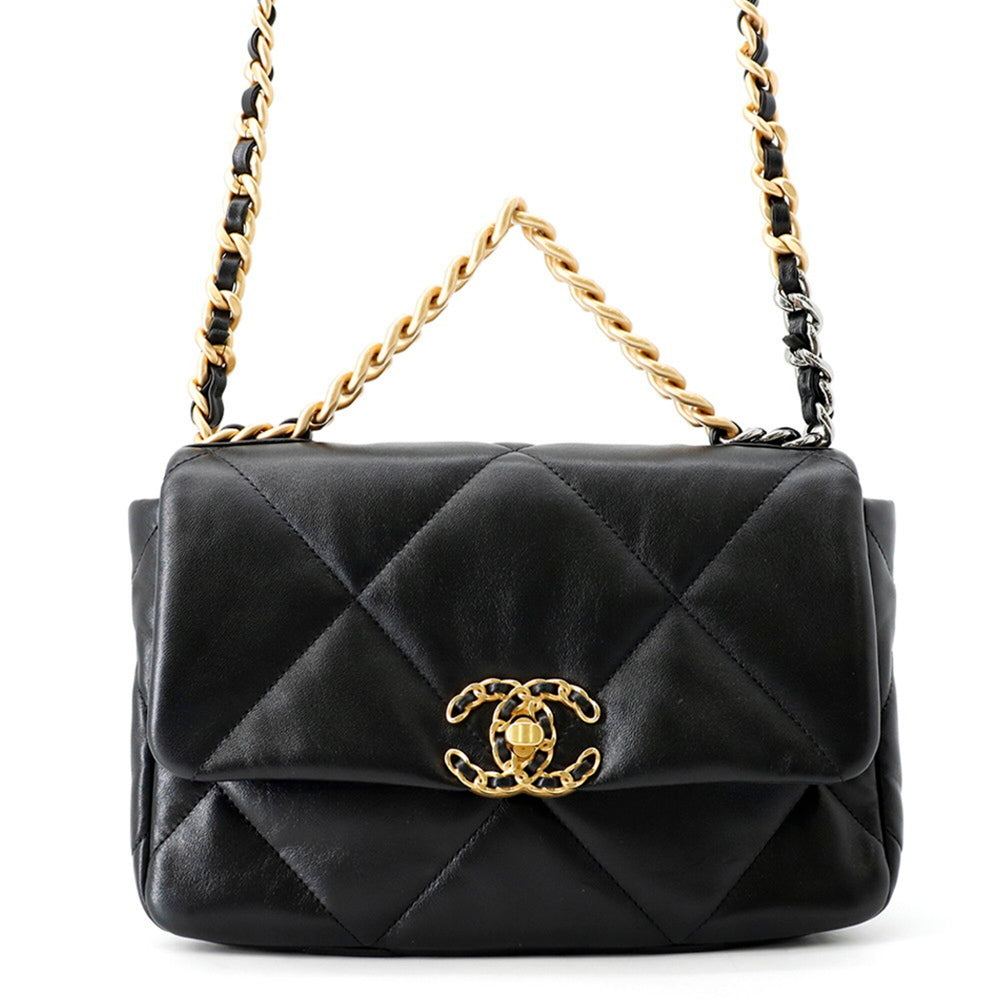 Chanel Chain Shoulder Bag CHANEL19 Matelassé Coco Mark Shiny Lambskin AS1160 CHANEL Black 19 Handbag Women's — Like New