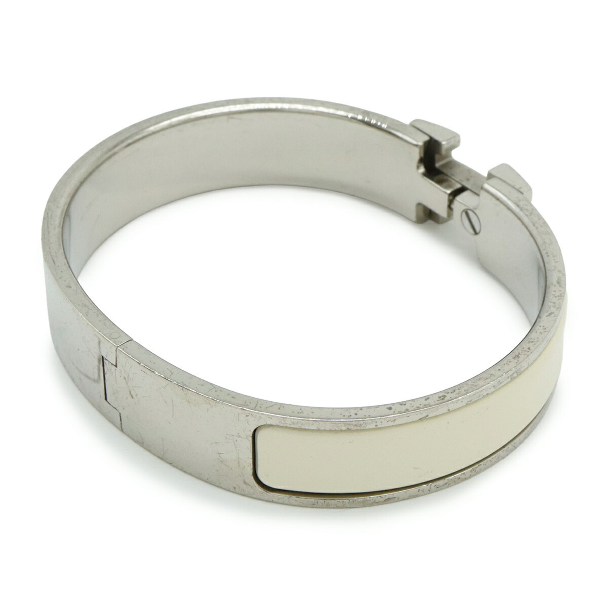 HERMES Click H PM Enamel Bracelet/Bangle in Ivory and White