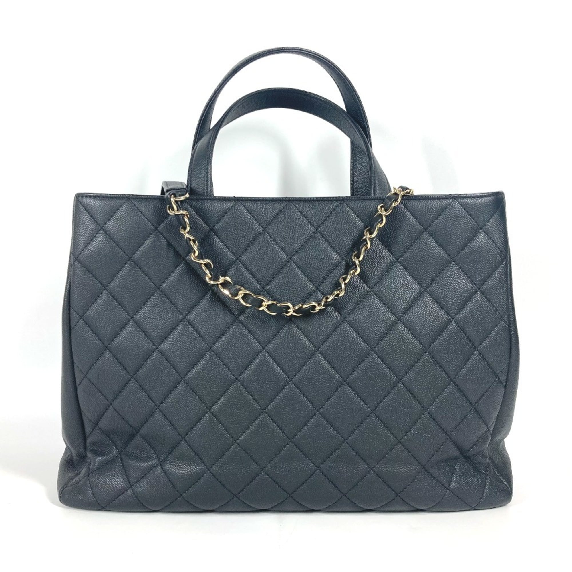 CHANEL A93795 CC Coco Mark Affinity Matelasse Quilted Bag Tote Chain Shoulder Caviar Skin Women's Black G-240825-4 — Like New