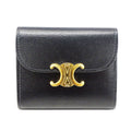 Celine Women's Triomphe Tri-fold Wallet in Shiny Calfskin. Compact, simple design.