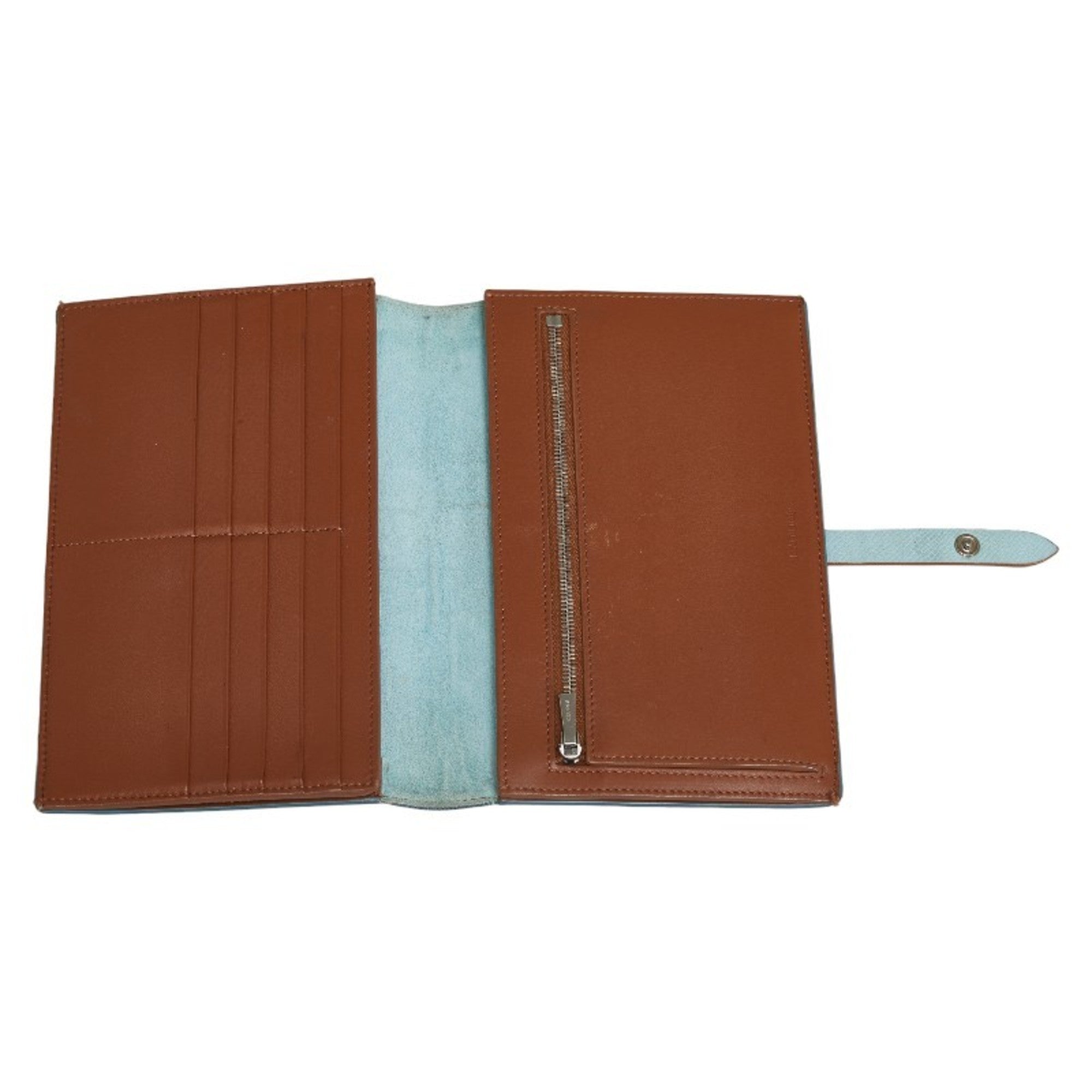 CELINE Bi-fold Wallet Blue Brown Leather Women's