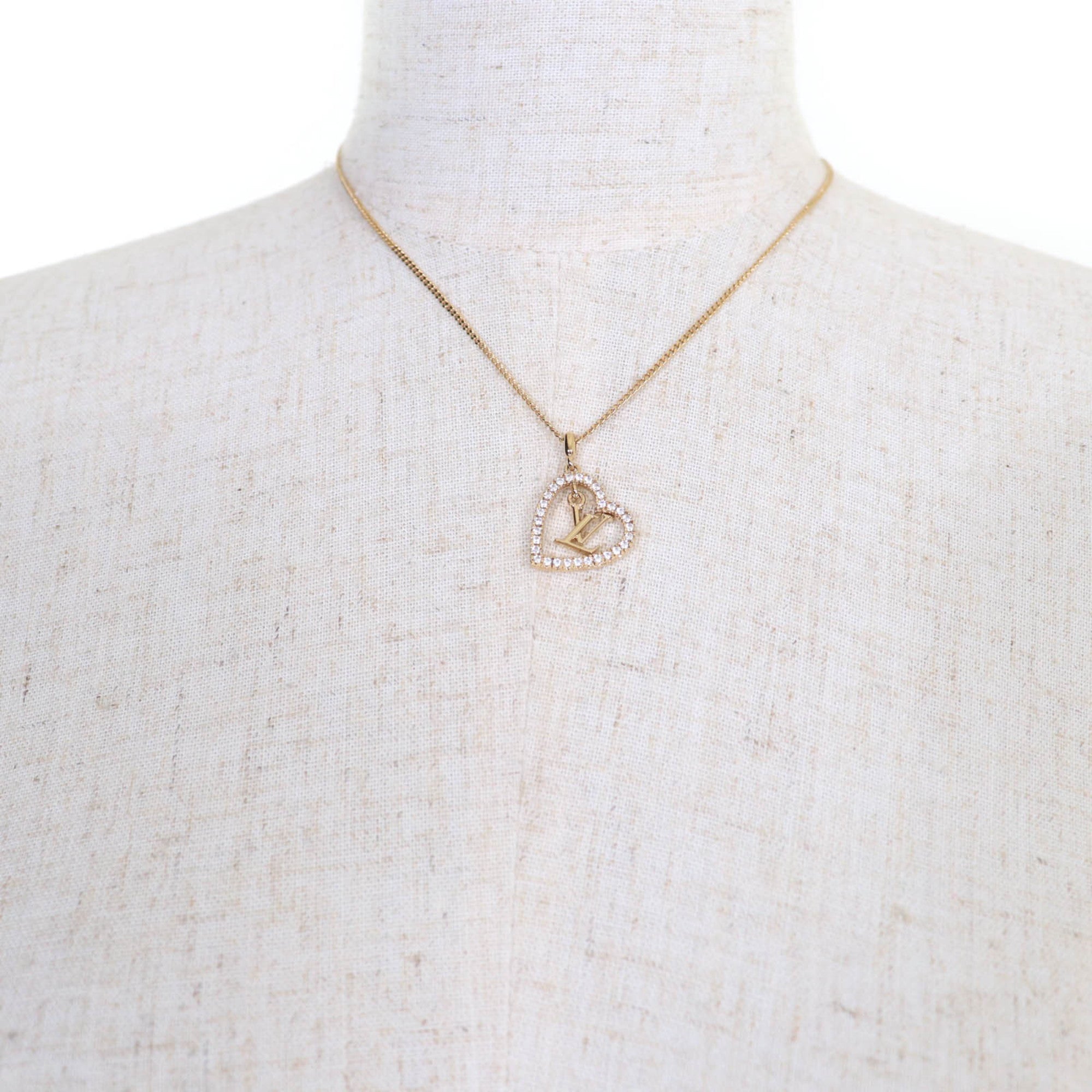 LOUIS VUITTON 2024 M02389 My LV Heart Rhinestone Gold Necklace with Box and Dust Bag, Made in Italy, Women's — Like New