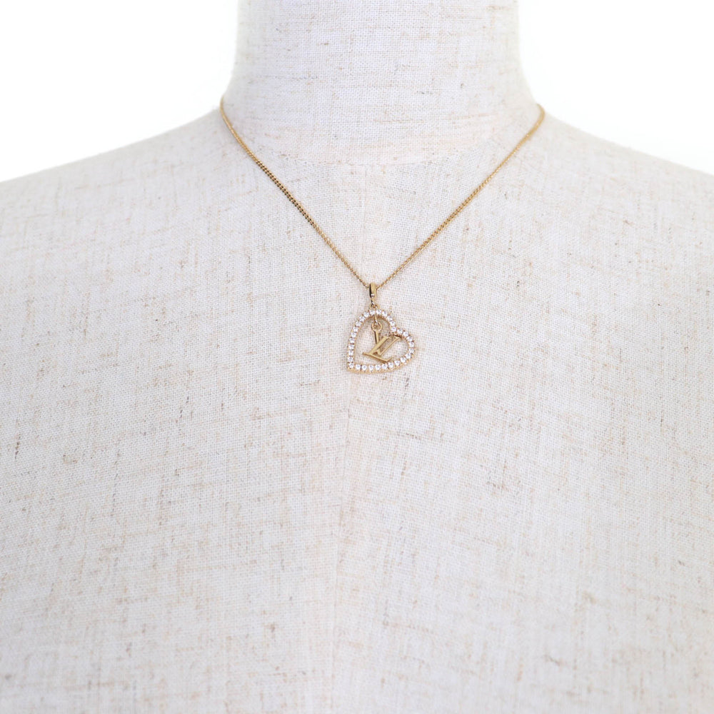 LOUIS VUITTON 2024 M02389 My LV Heart Rhinestone Gold Necklace with Box and Dust Bag, Made in Italy, Women's — Like New