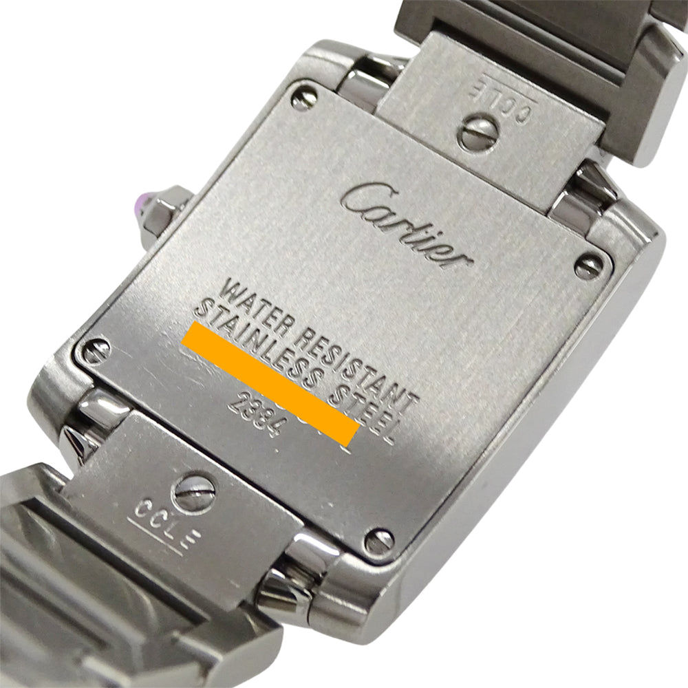 Cartier women's watch, Tank Française SM, 2006 Christmas limited edition, quartz movement, stainless steel (SS), W51031Q3, silver and pink — Good