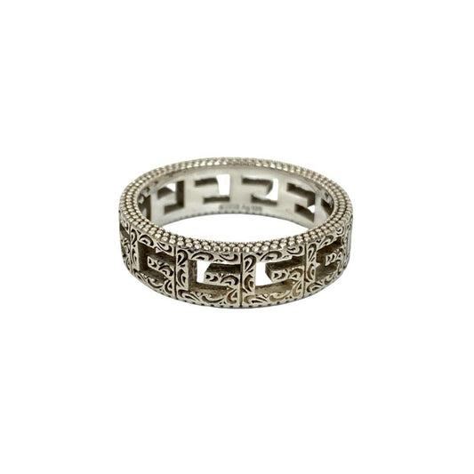 GUCCI Square G Arabesque Sterling Silver Ring, Men's Accessory, 32062
