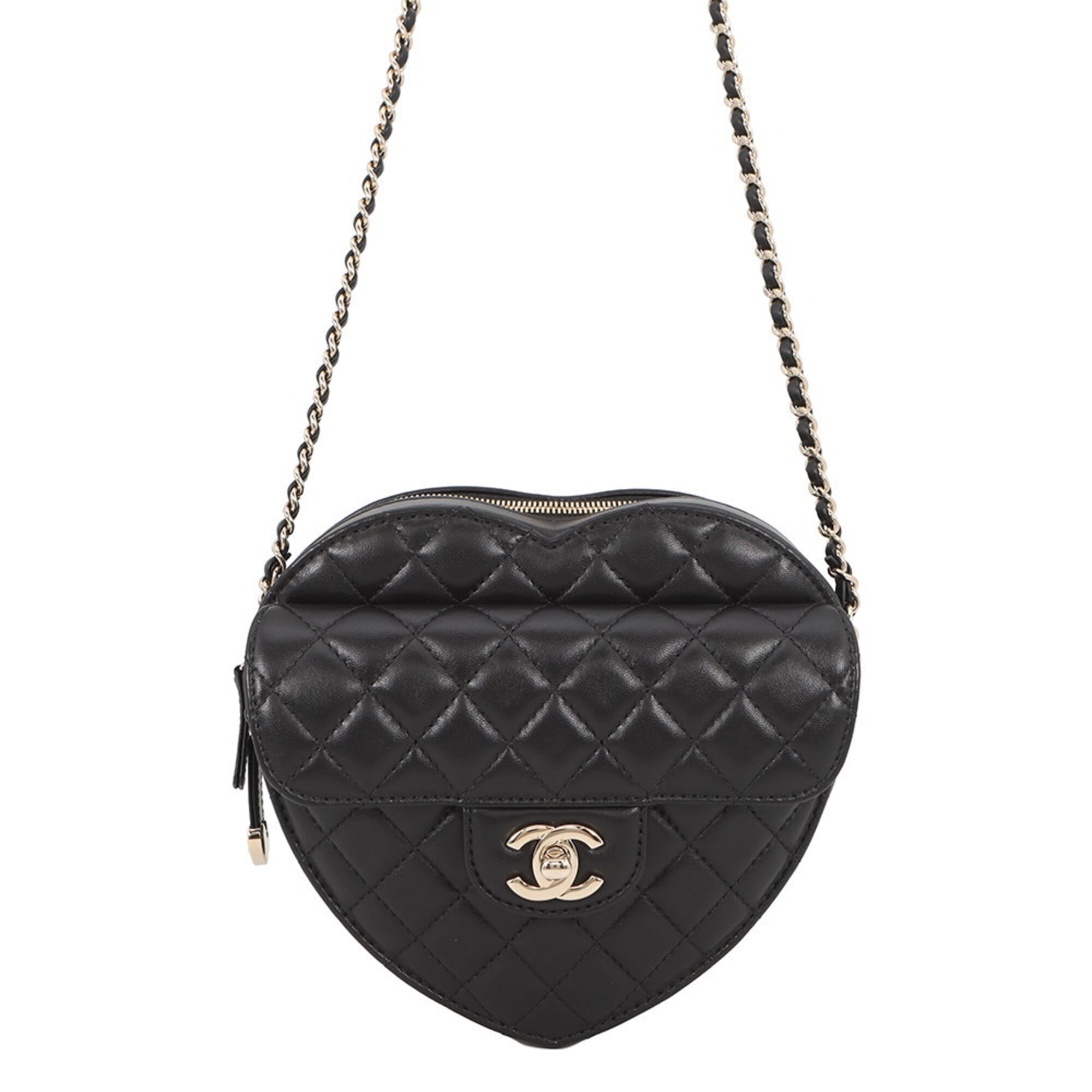 Chanel Chain Shoulder Bag Matelassé Coco Mark Heart Lambskin AS5764 CHANEL Black Handbag Women's — Like New