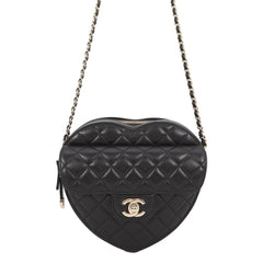 Chanel Chain Shoulder Bag Matelassé Coco Mark Heart Lambskin AS5764 CHANEL Black Handbag Women's — Like New