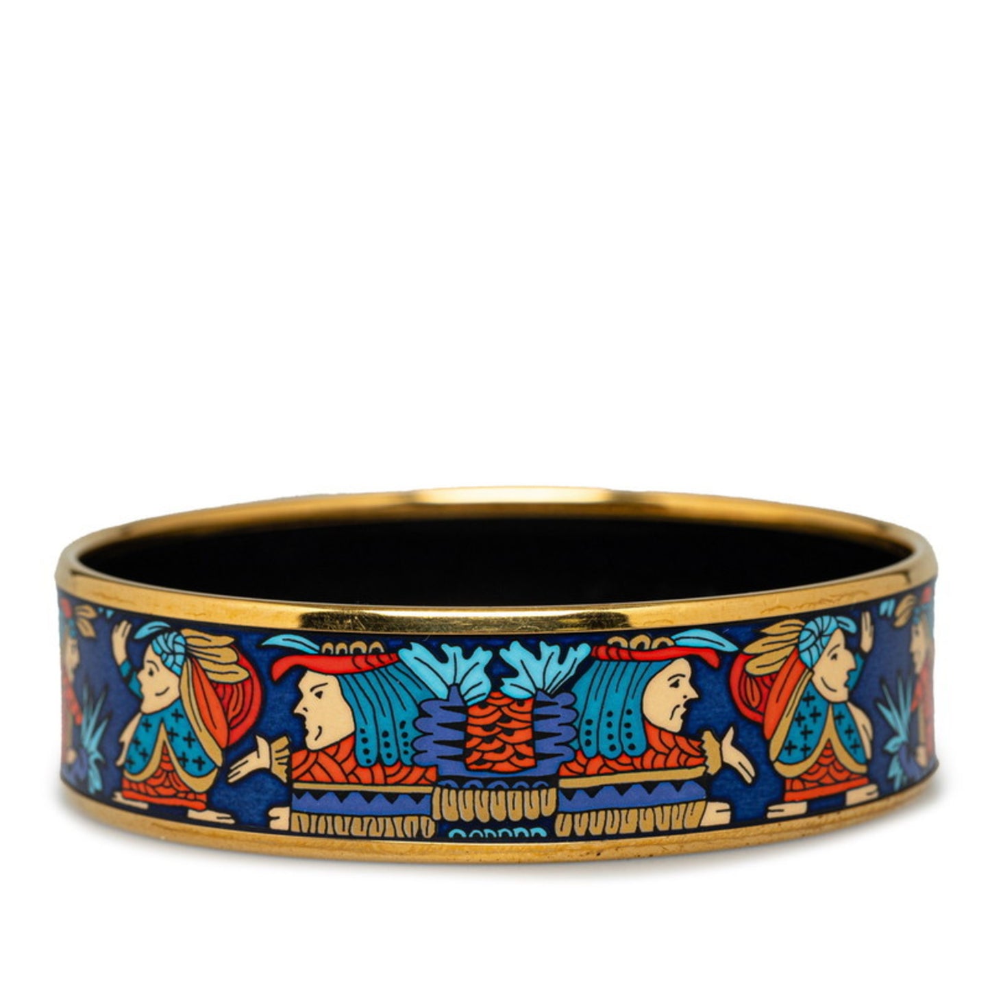 Hermes enamel GM cloisonné Indian bangle gold blue multi-color plating for women HERMES