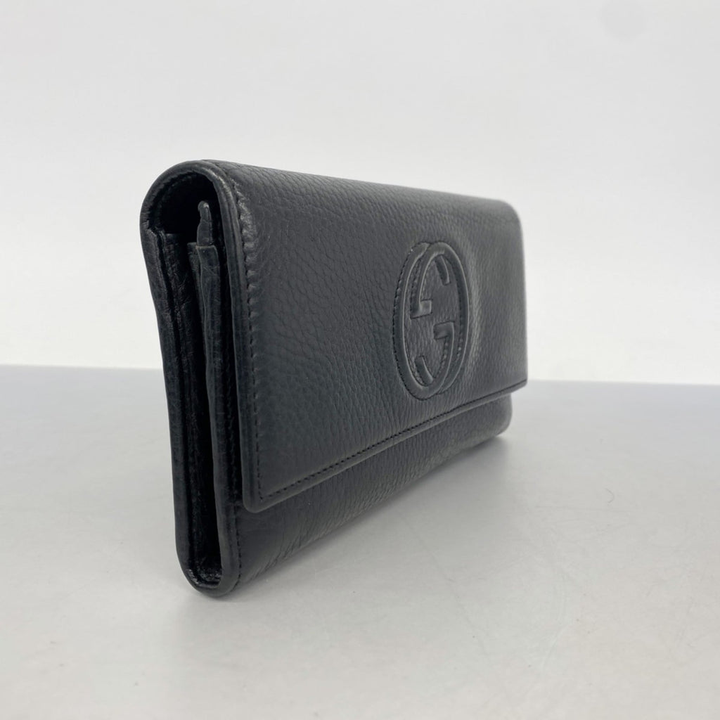 Gucci Interlocking G Long Wallet 282414 Leather Black Women's