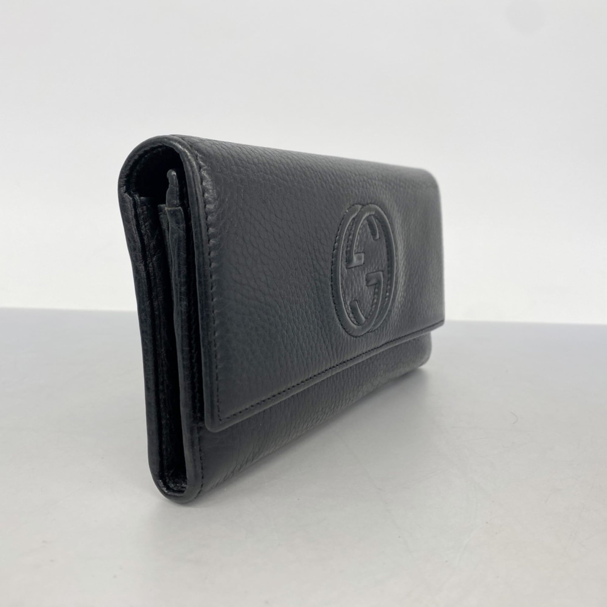 Gucci Interlocking G Long Wallet 282414 Leather Black Women's