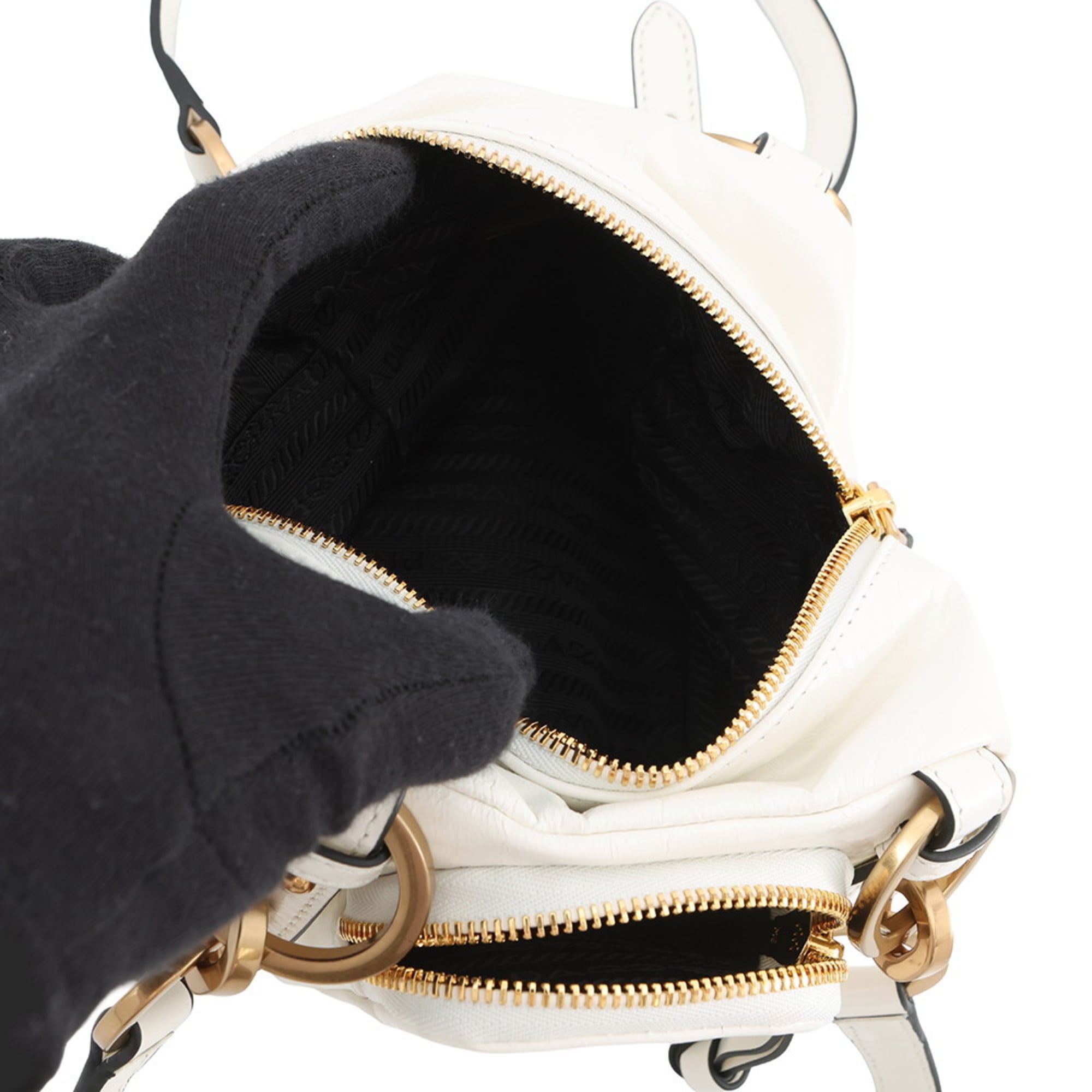 Prada Handbag Dangle Leather 1BB137 PRADA White