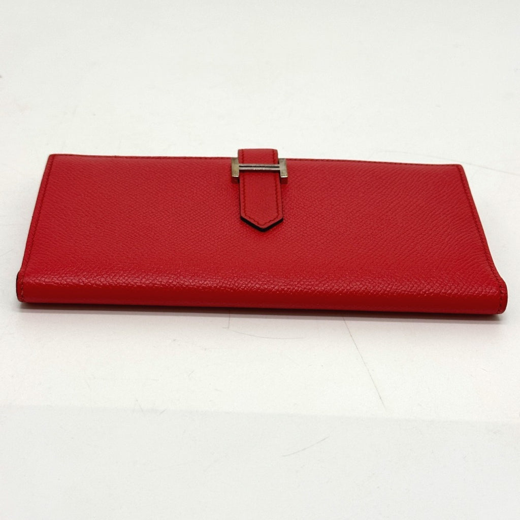 HERMES H hardware, Bearn soufflet bifold long wallet, Epson, women's, Rouge Tomato, red