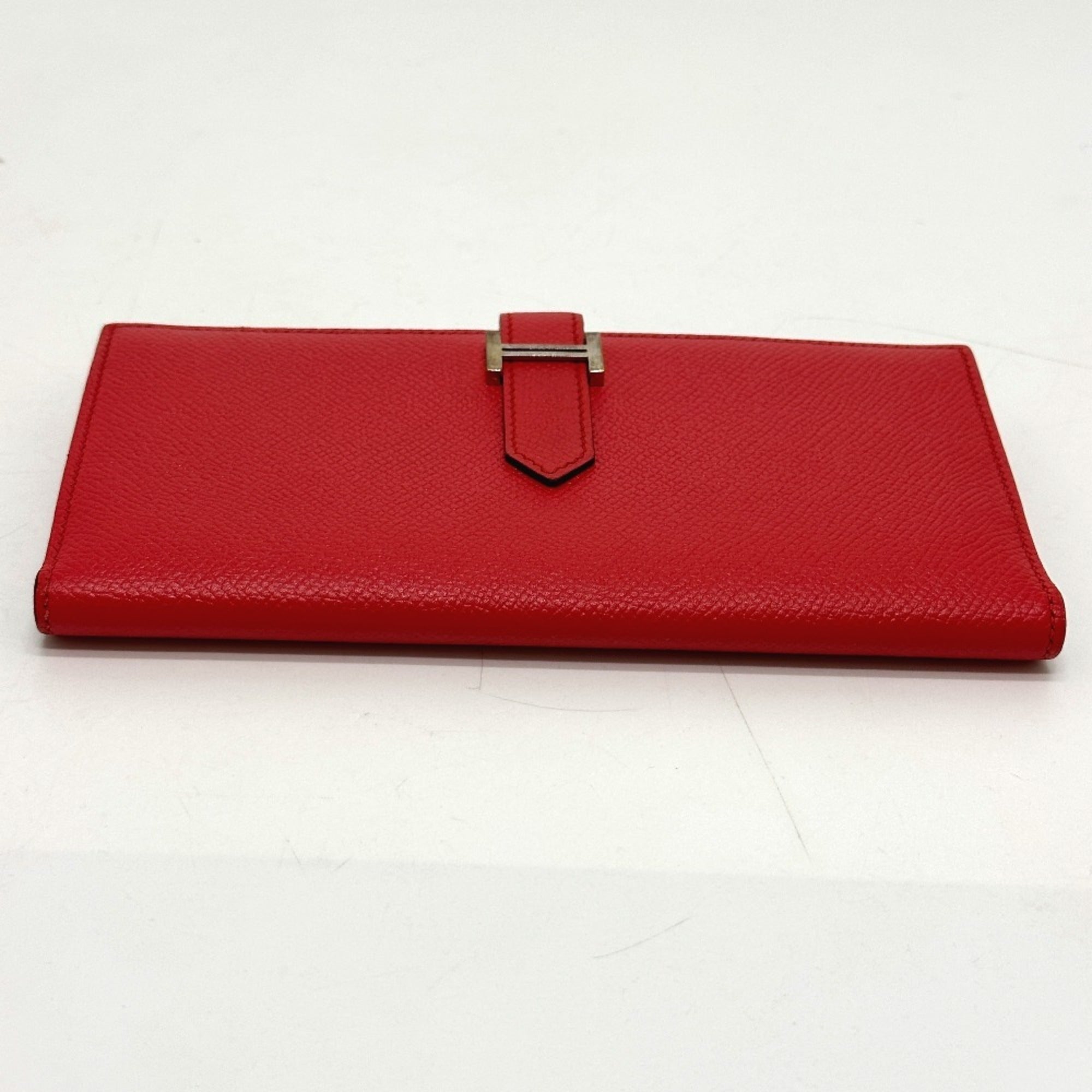 HERMES H hardware, Bearn soufflet bifold long wallet, Epson, women's, Rouge Tomato, red