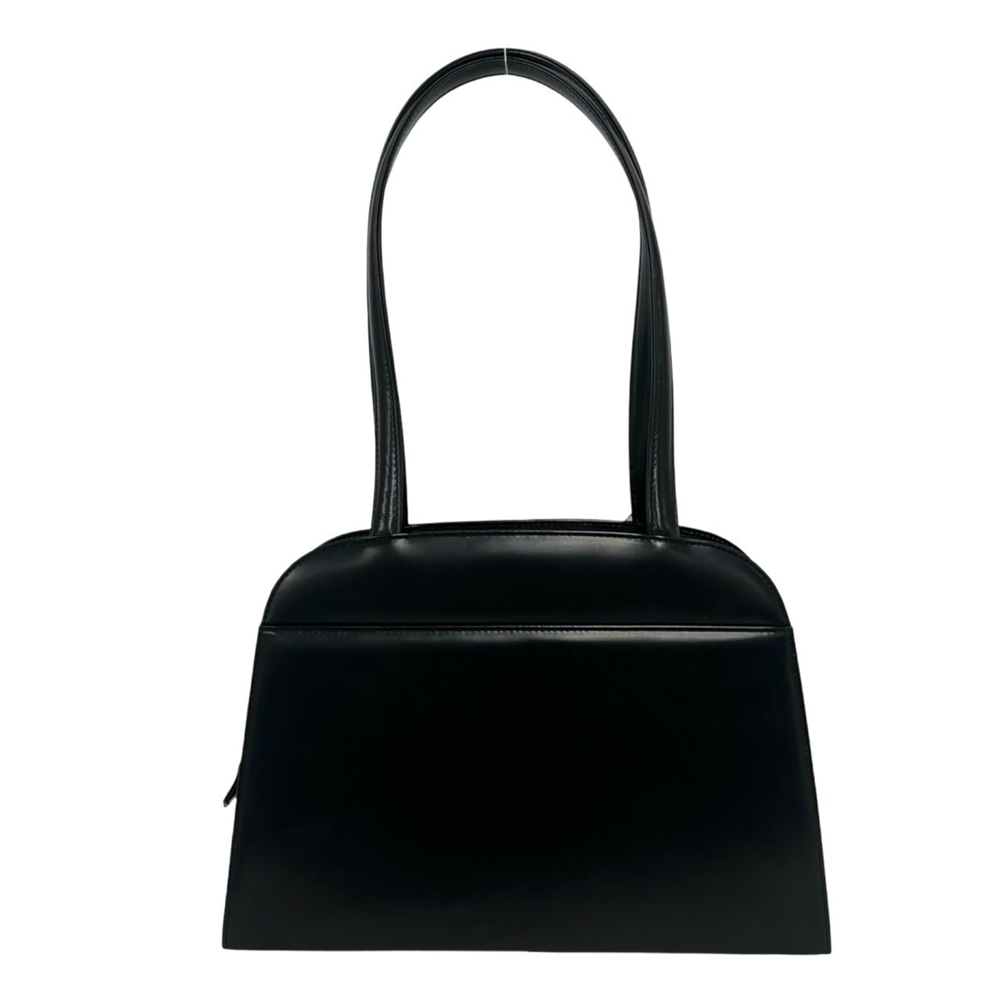 YVES SAINT LAURENT Logo Stitch Leather Handbag Semi-Shoulder Bag Black 17395 — Like New
