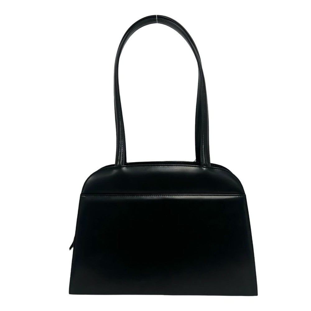 YVES SAINT LAURENT Logo Stitch Leather Handbag Semi-Shoulder Bag Black 17395 — Like New