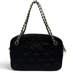 PRADA 1BH910 Tessuto Inpunto Triangle Logo Leather 2-Way Handbag/Shoulder Bag Black Silver Hardware Women's — Like New