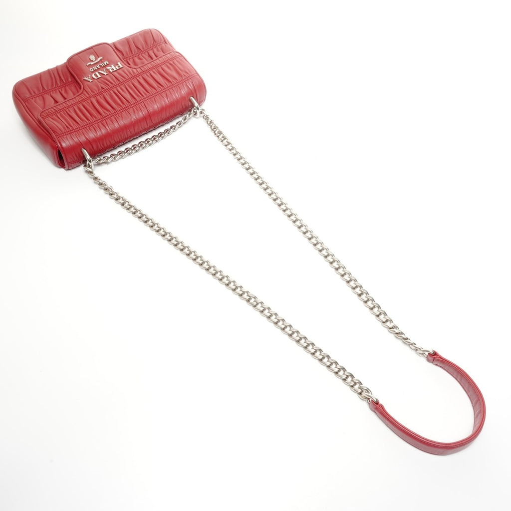 Prada Chain Nappa Gaufre Shoulder Bag in Red