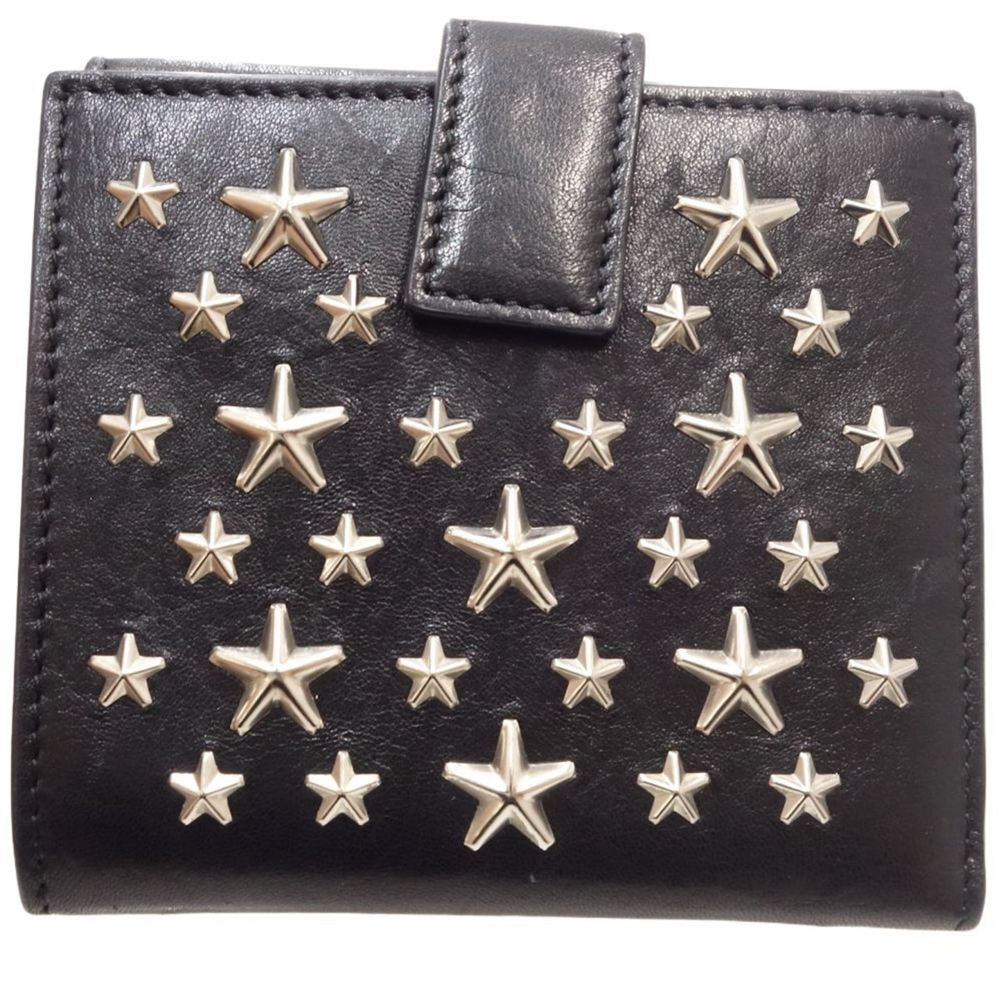 Jimmy Choo Star Studded Frida Bifold Wallet Leather Black 083683