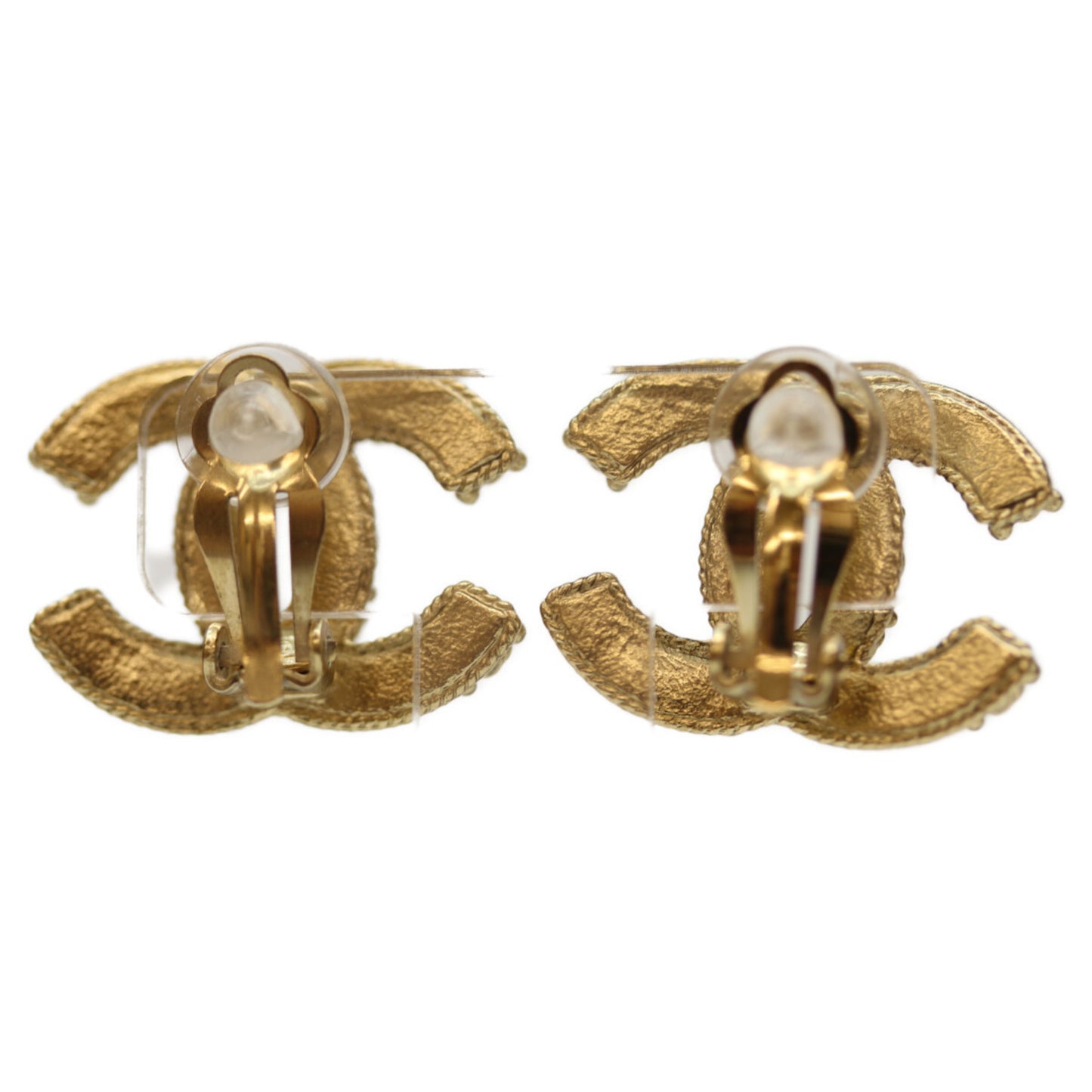 CHANEL 06A GP Coco Mark Brown Stone Earrings, Gold, Women's