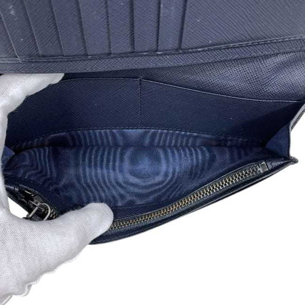 Prada bifold long wallet ec-24533 navy 2MV836 Saffiano leather size 42 PRADA blue triangular plate men's hardware