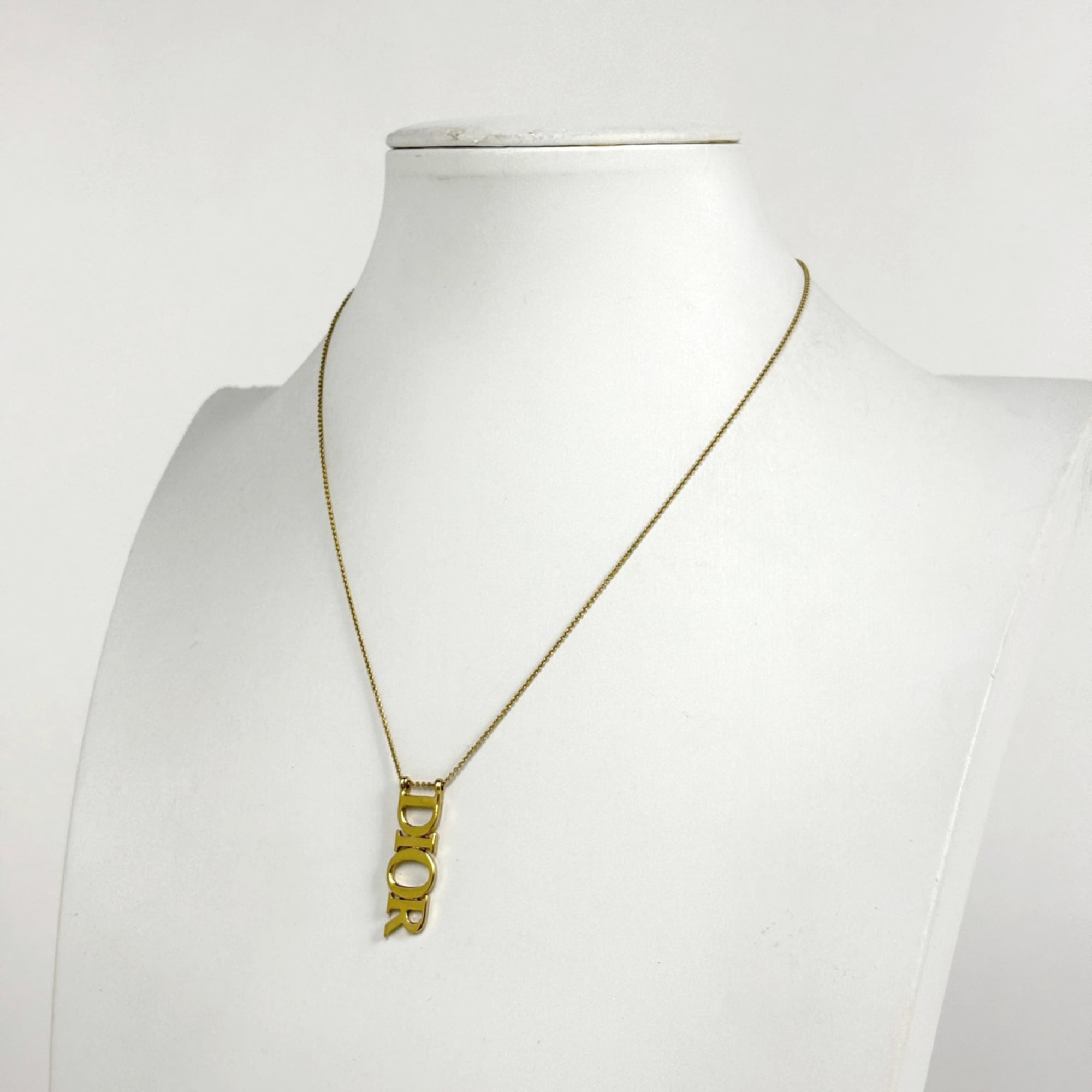 Christian Dior logo chain necklace pendant GP gold for women