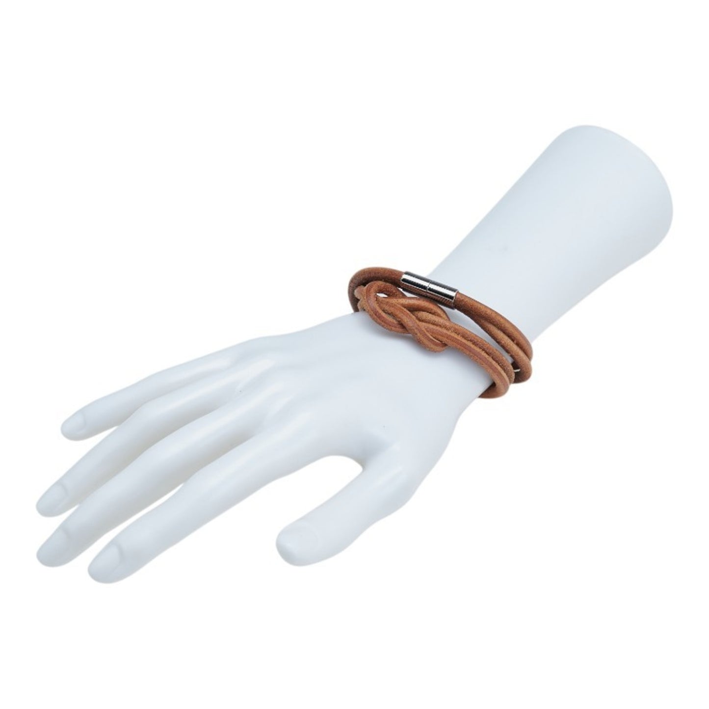 Hermes Hermès Herculide Double Bracelet Choker in Brown and Silver Leather Metal for Women