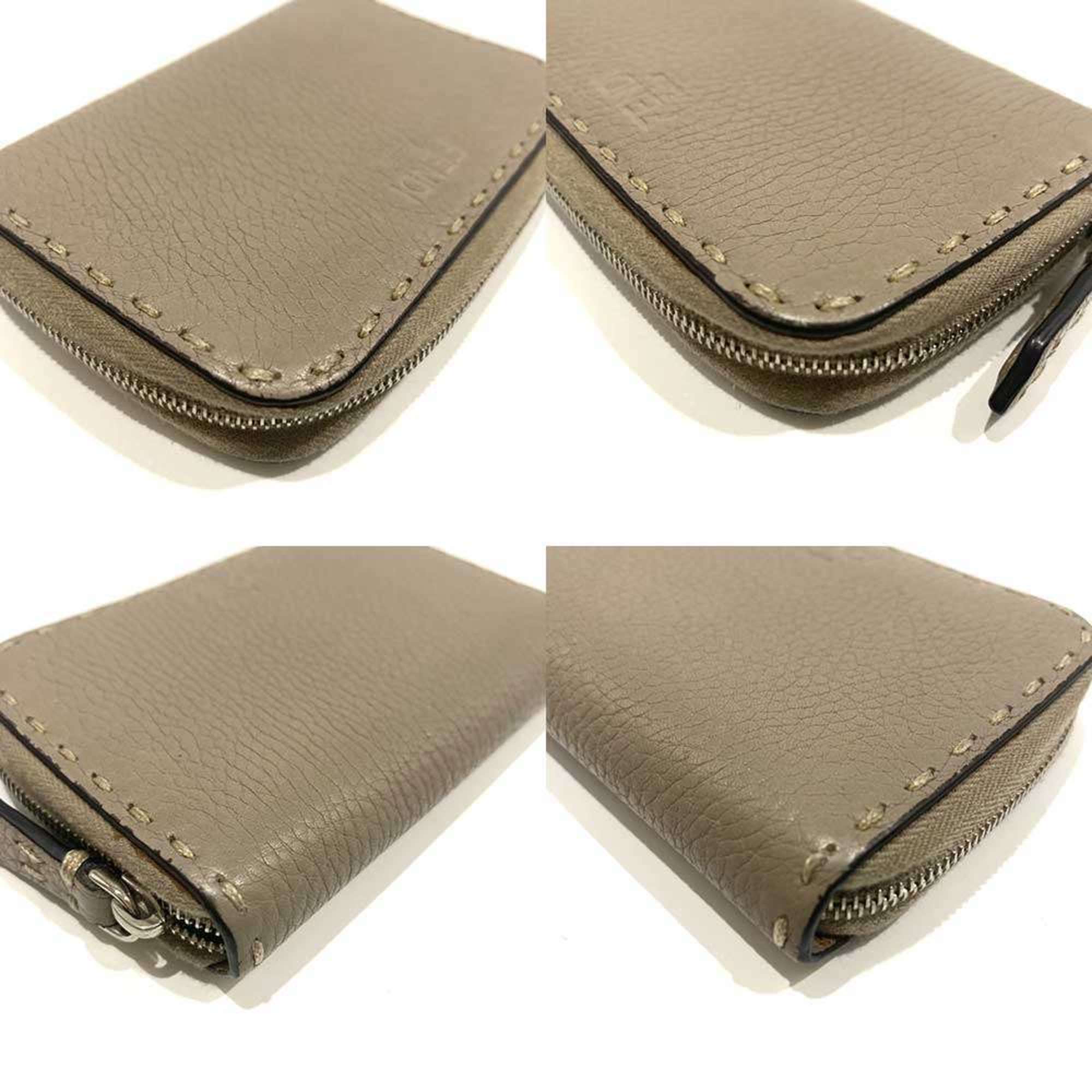 Fendi Seria coin case, card round, gray beige, 8M0313 FENDI
