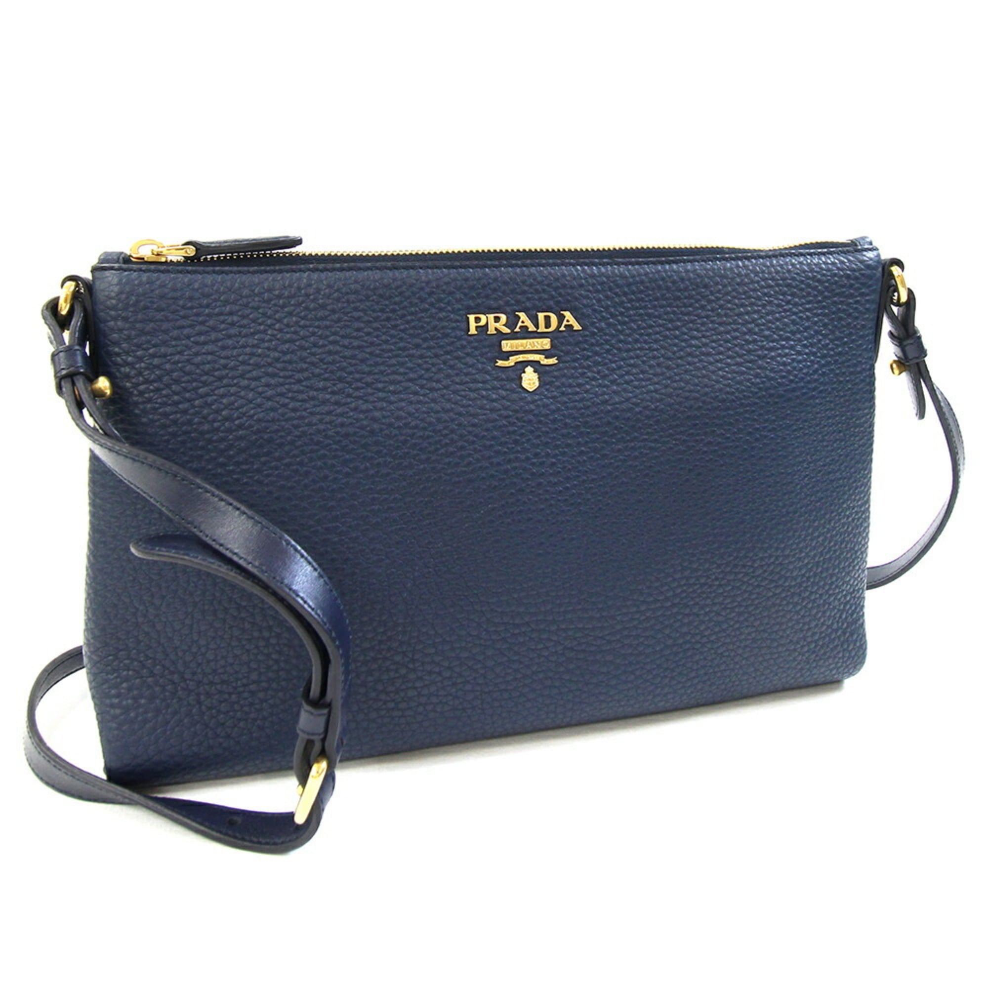 Prada Shoulder Bag 1BH050 Navy Leather Crossbody for Women