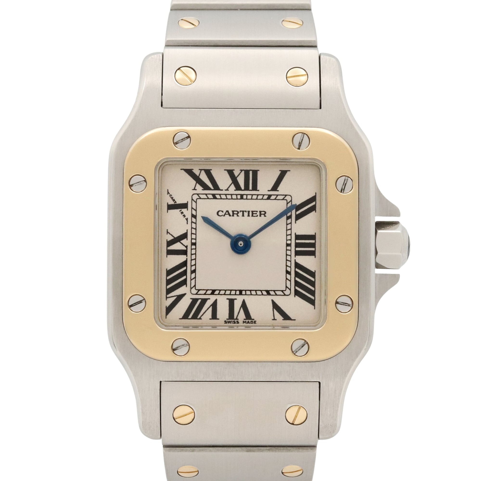 Cartier Santos Galbee SM Watch, 18K (Yellow Gold) Stainless Steel, Ladies, Silver Tone, W20012C4 — Very Good