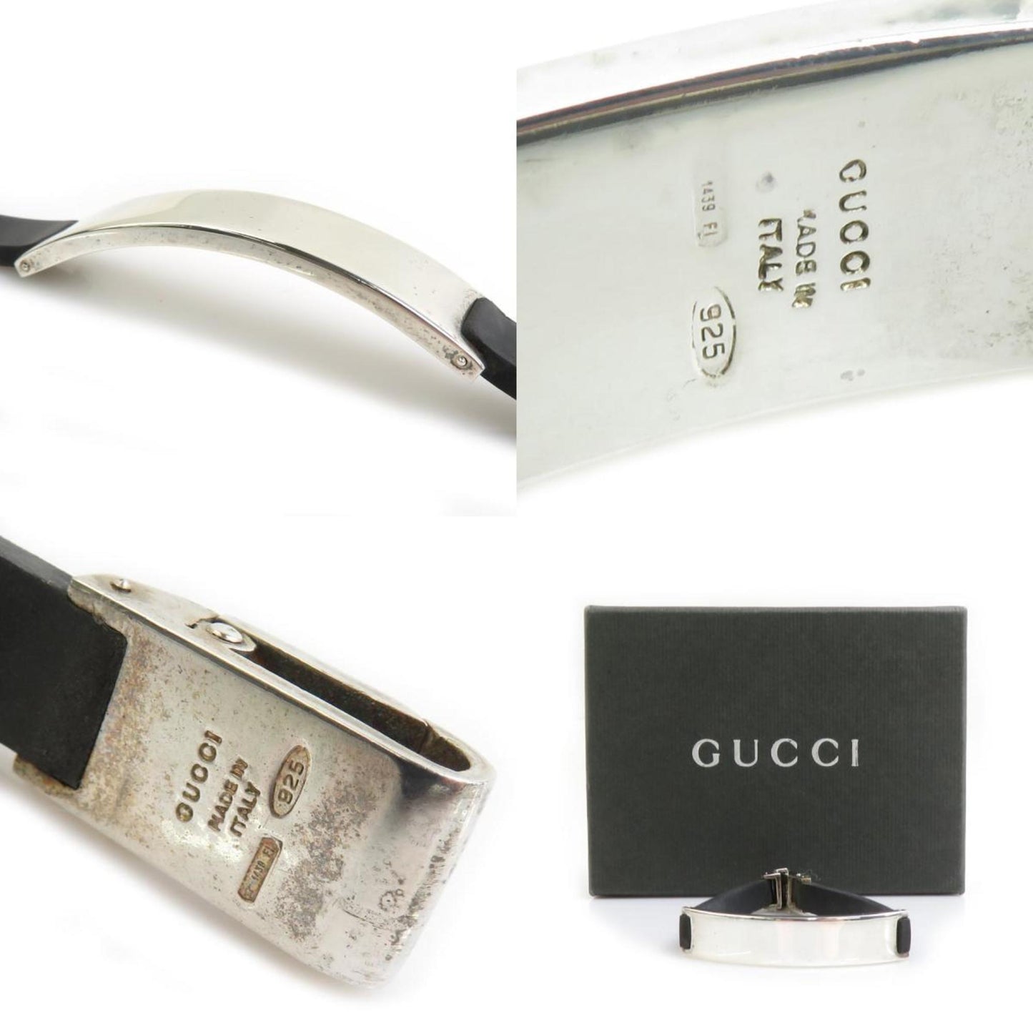 Gucci 925 Sterling Silver Rubber Bracelet in Black and for Men Women, 56475a