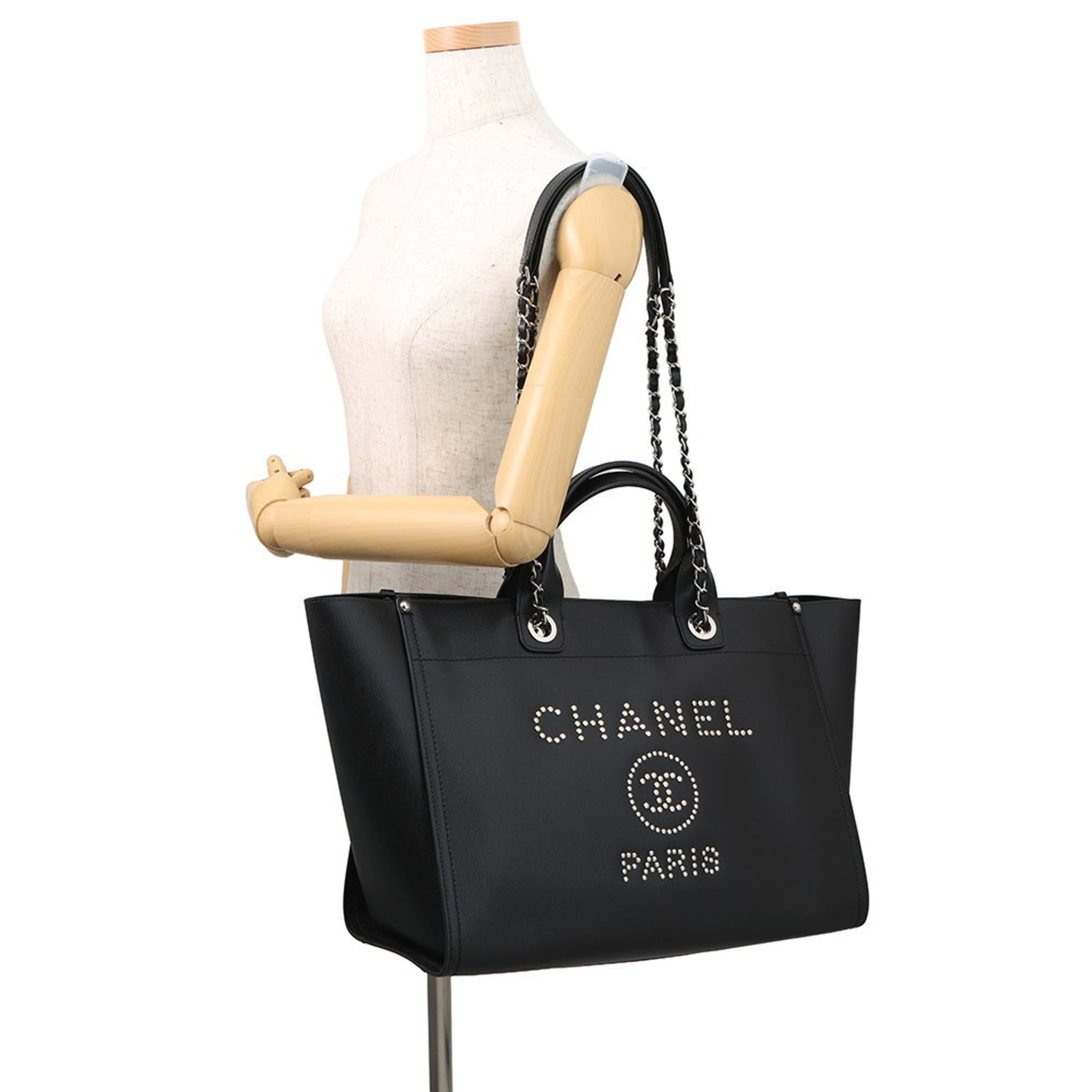 CHANEL Deauville Tote Bag with Coco Mark and Studs, A57069, 2-Way, Black