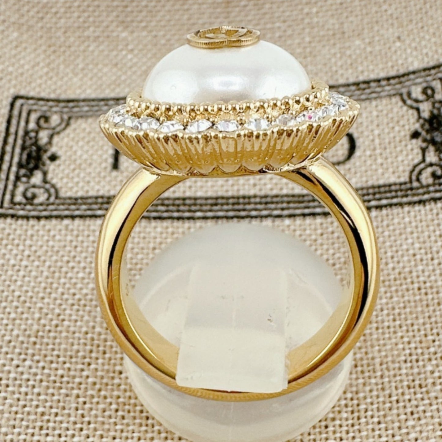 Gucci Ring Chain Effect GG S Size Flower Metal Gold