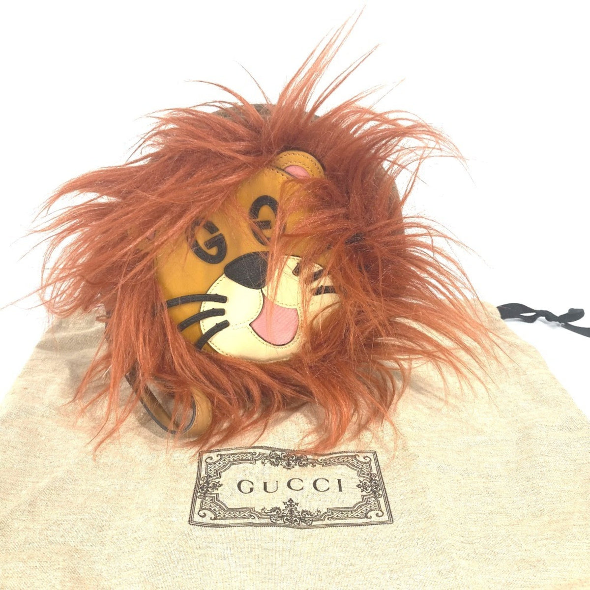 GUCCI 704806 GG Lion Round Strap Pouch Clutch Bag Fur Leather Women's Brown L-240905-10 — Like New