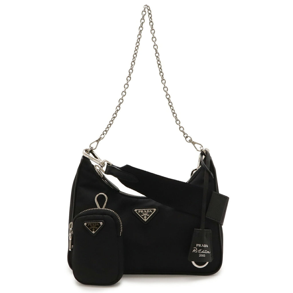 PRADA Triangle Re-Edition 2005 Shoulder Bag in Nylon (Black) 1BH204