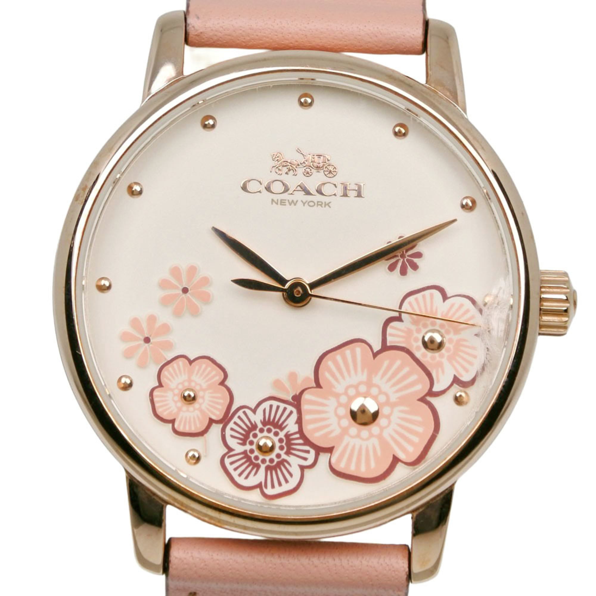 Coach watch CA.113.7.34.1539, stainless steel and leather strap, quartz, analog, white dial, women's — Very Good
