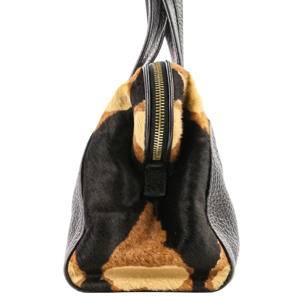 FENDI Chameleon Bag, Leather and Harako 2-Way Handbag, Black Brown, Women's