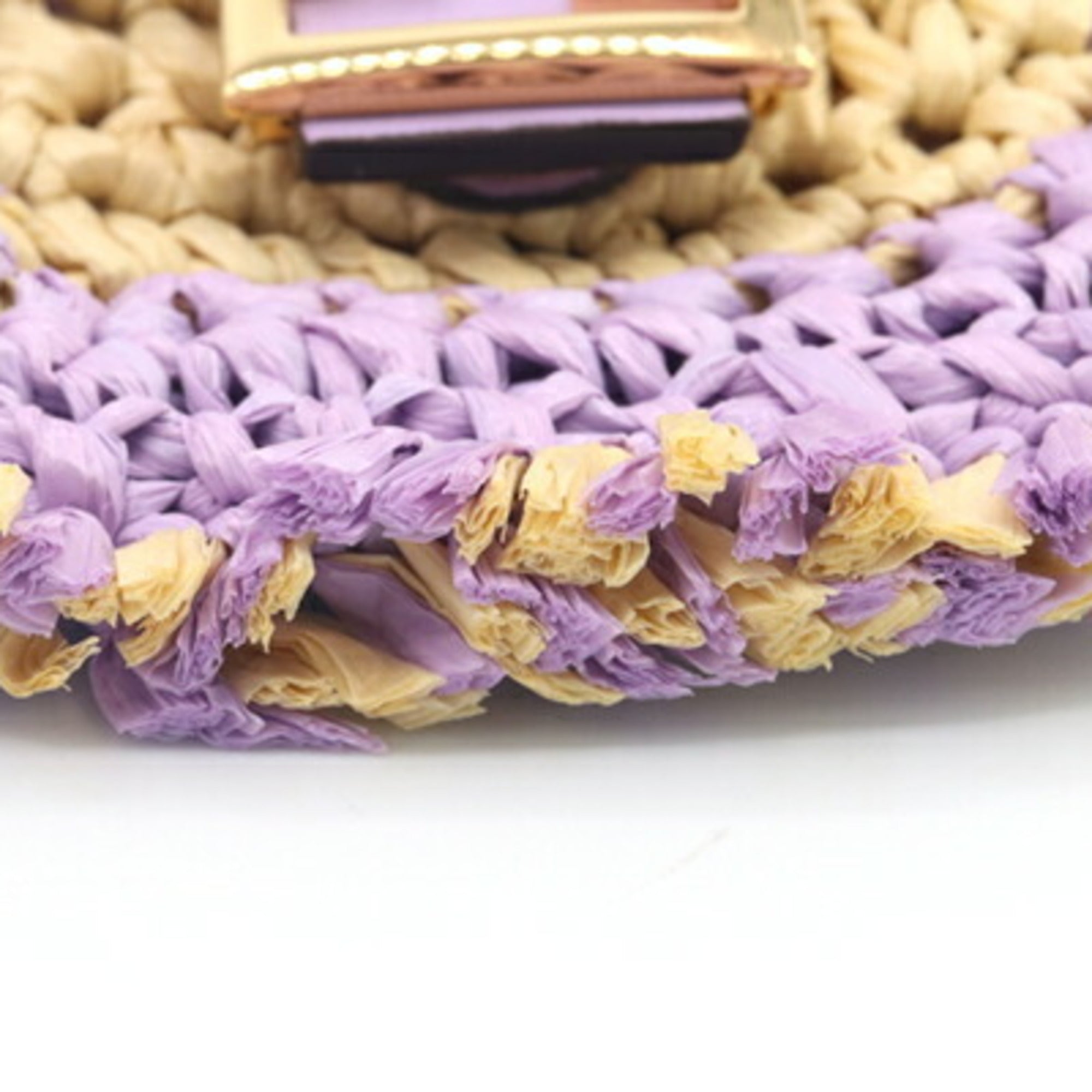 Fendi Pico Bucket Shoulder Pouch in Lavender, Natural Raffia, Leather, and Metal, Earphone Case, Women's FENDI — Like New