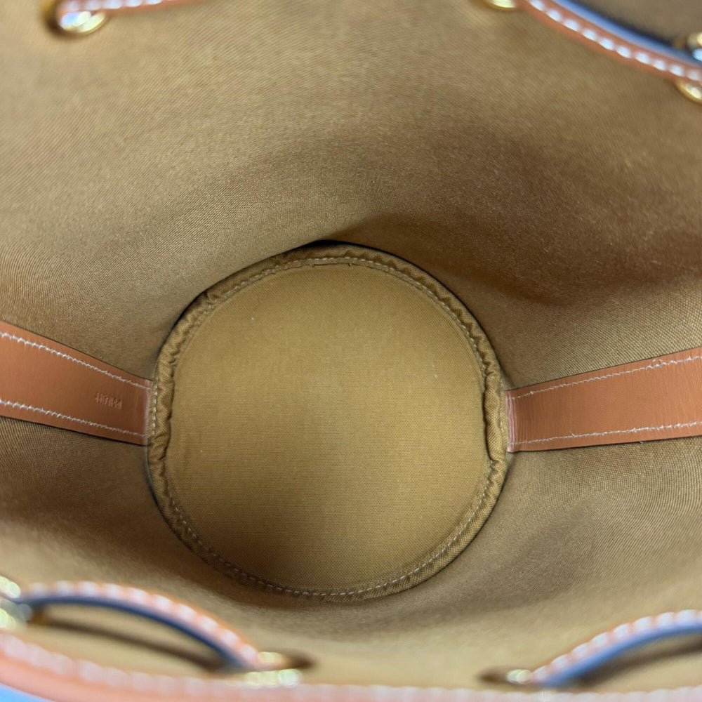 CELINE 19114 Triomphe Small Drawstring Shoulder Bag, Canvas, Tan, Made in Italy, Women's, with Dust Bag — Like New