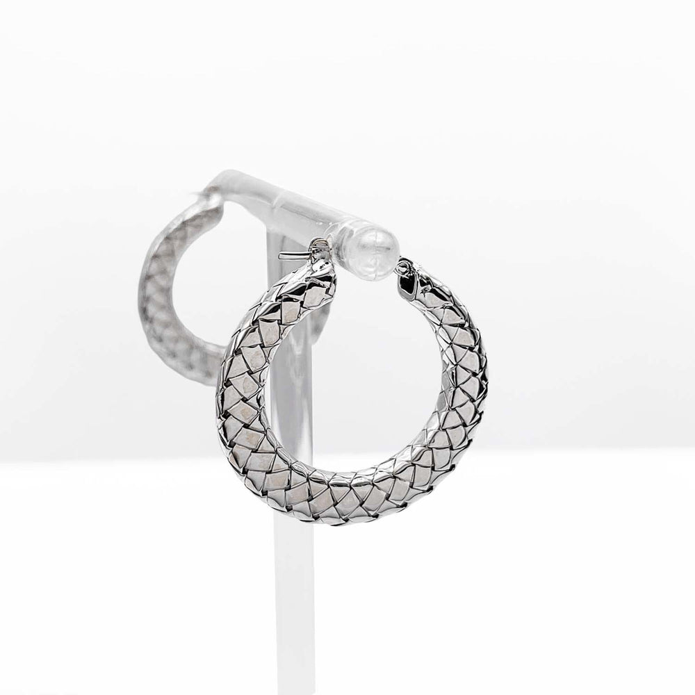 BOTTEGA VENETA Intrecciato Round Earrings, SV925 Silver, Men's & Women's — Like New