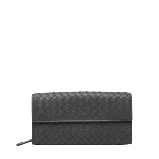 Bottega Veneta Intrecciato Long Wallet Gray Leather Women's BOTTEGAVENETA