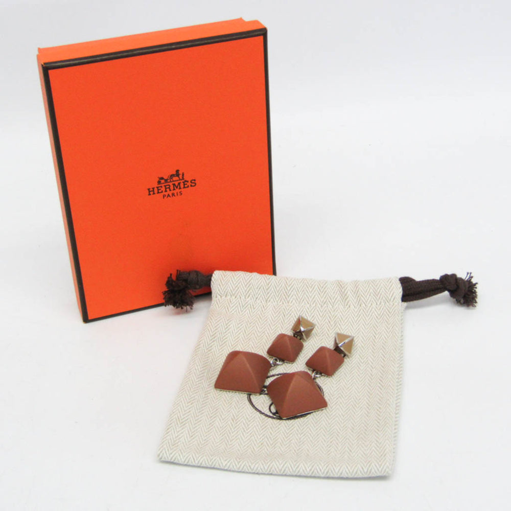 Hermes Medor Gaine GM Leather,Metal Stud Earrings Brown — Like New