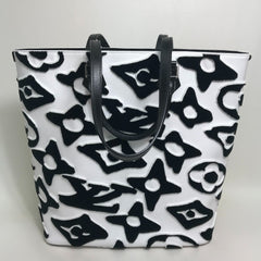LOUIS VUITTON M45567 Tufted Monogram LVXUF Cabas Handbag/Tote Bag, Coated Canvas, Unisex, White/Black, Like New — Like New
