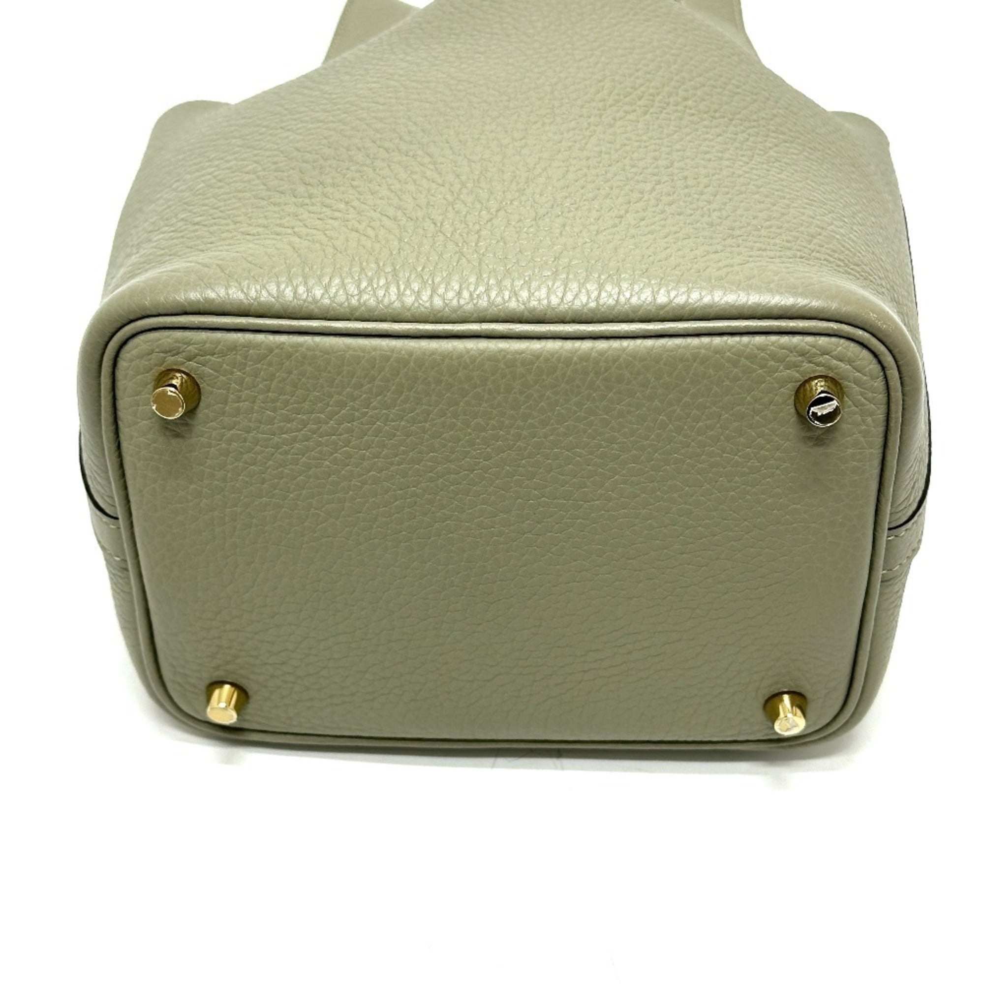HERMES Picotin Lock PM Bag Handbag Taurillon Clemence Women's Sage Grey Like New — Like New