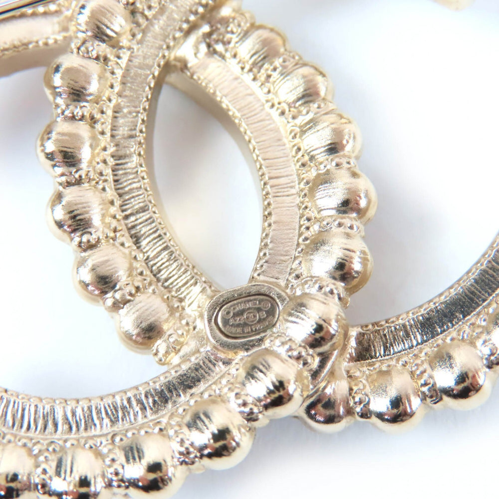 CHANEL A22B Coco Mark Brooch, 2022 Model, Large, Gold Tone, Black Stone, Clear Black, Comes with Box and Dust Bag, Made in Italy, Women's — Like New