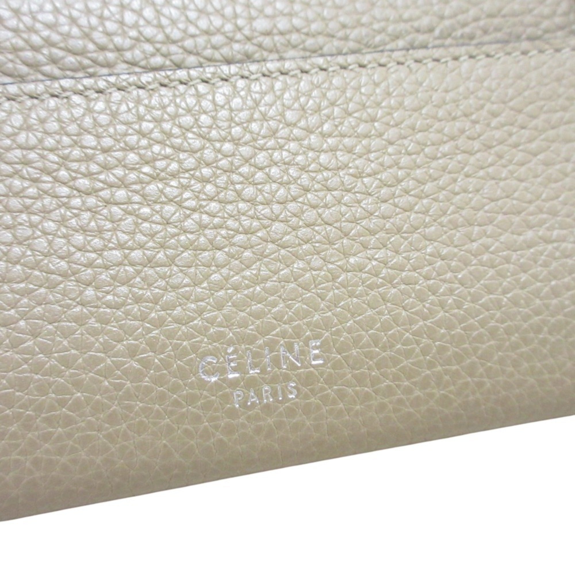 CELINE Phoebe Large Flap Multi-Function Leather Long Wallet, Beige, Women's